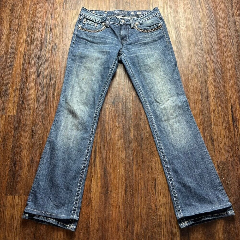 Miss Me  Boot Jeans JW5087B5 Rhinestone Embellished Flap Pocket Women’s Size 30